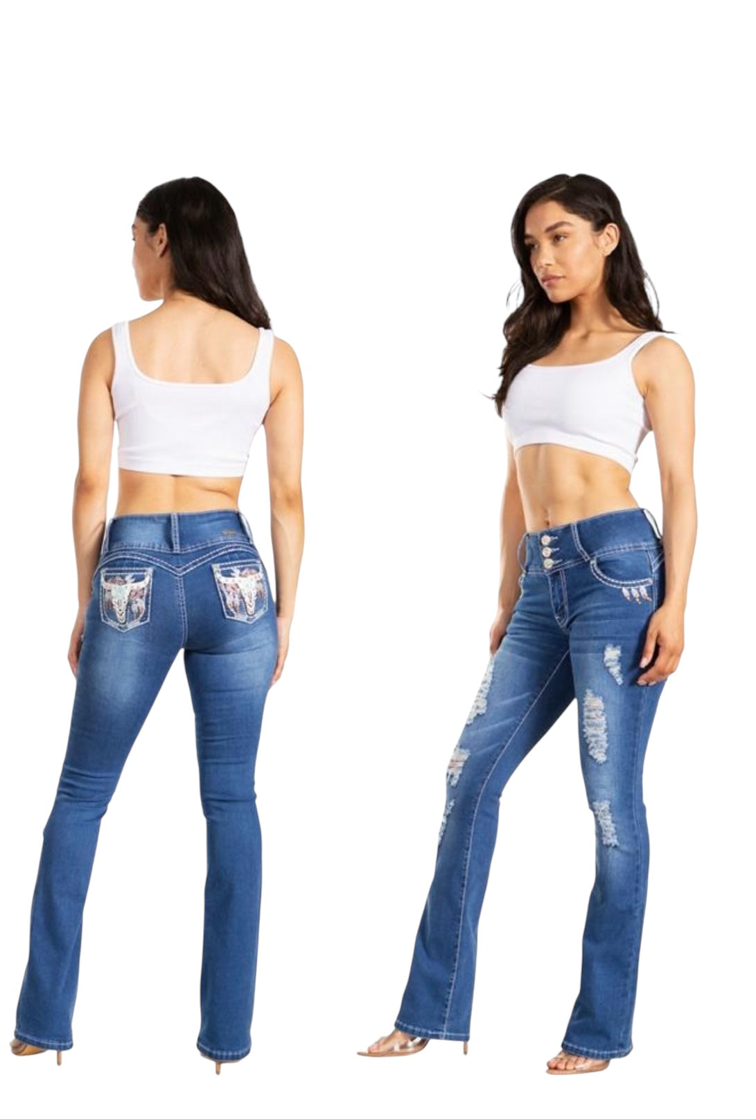 Jeans bordados con rotos Ref:5159