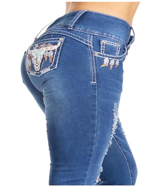 Jeans bordados con rotos Ref:5159